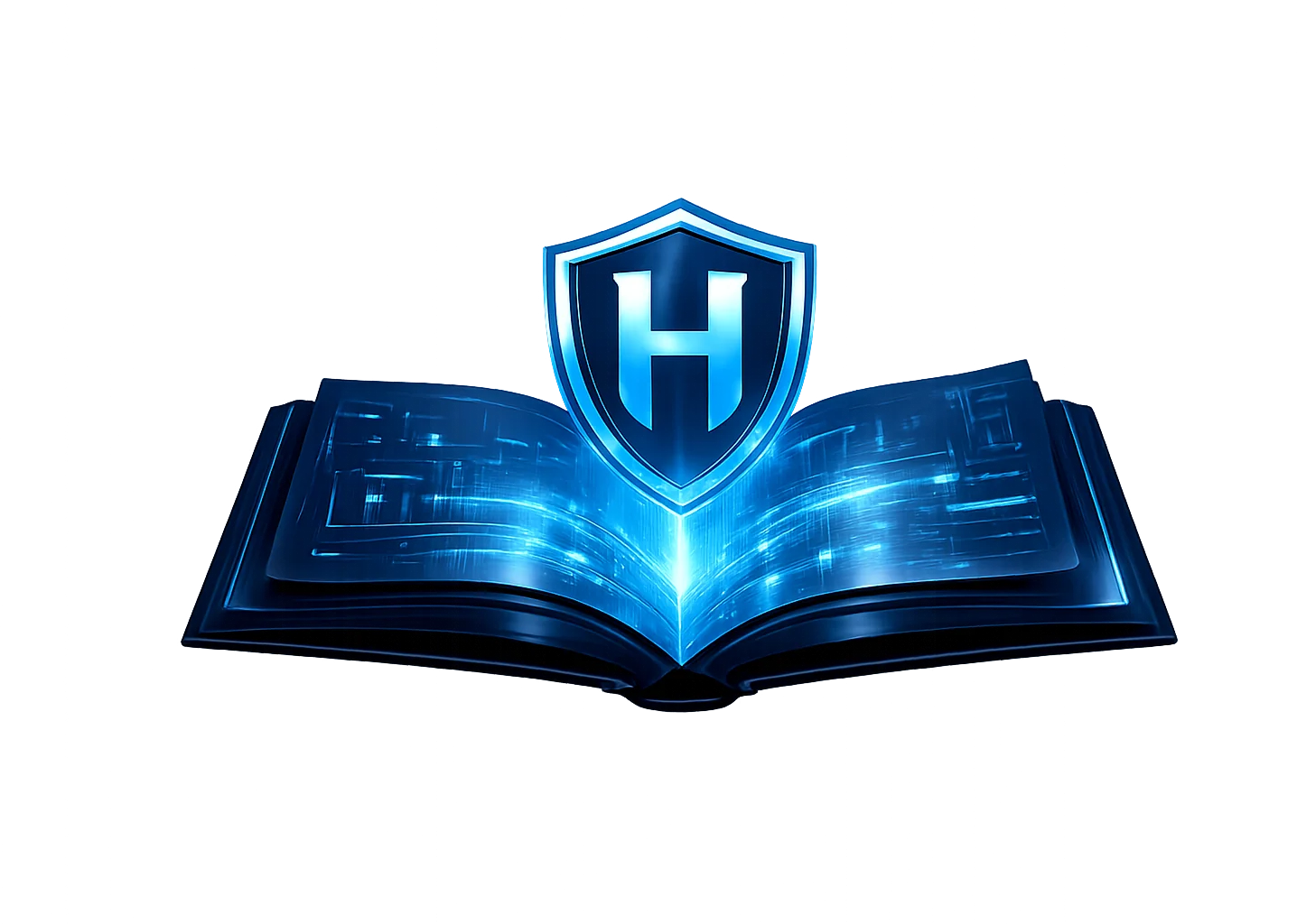 Holographic blue Hermes Shield documentation book
