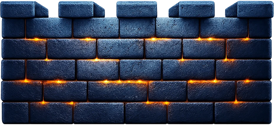Stone firewall with an ember shield emblem