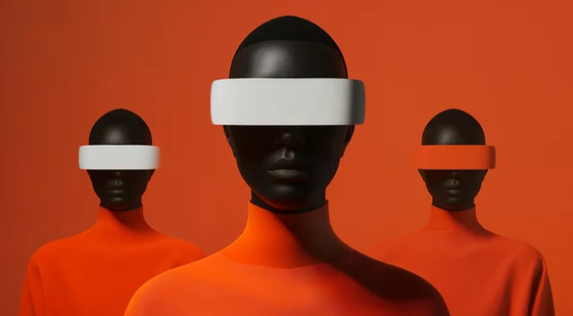 Three figures, their sight covered — agents acting without seeing the risk
